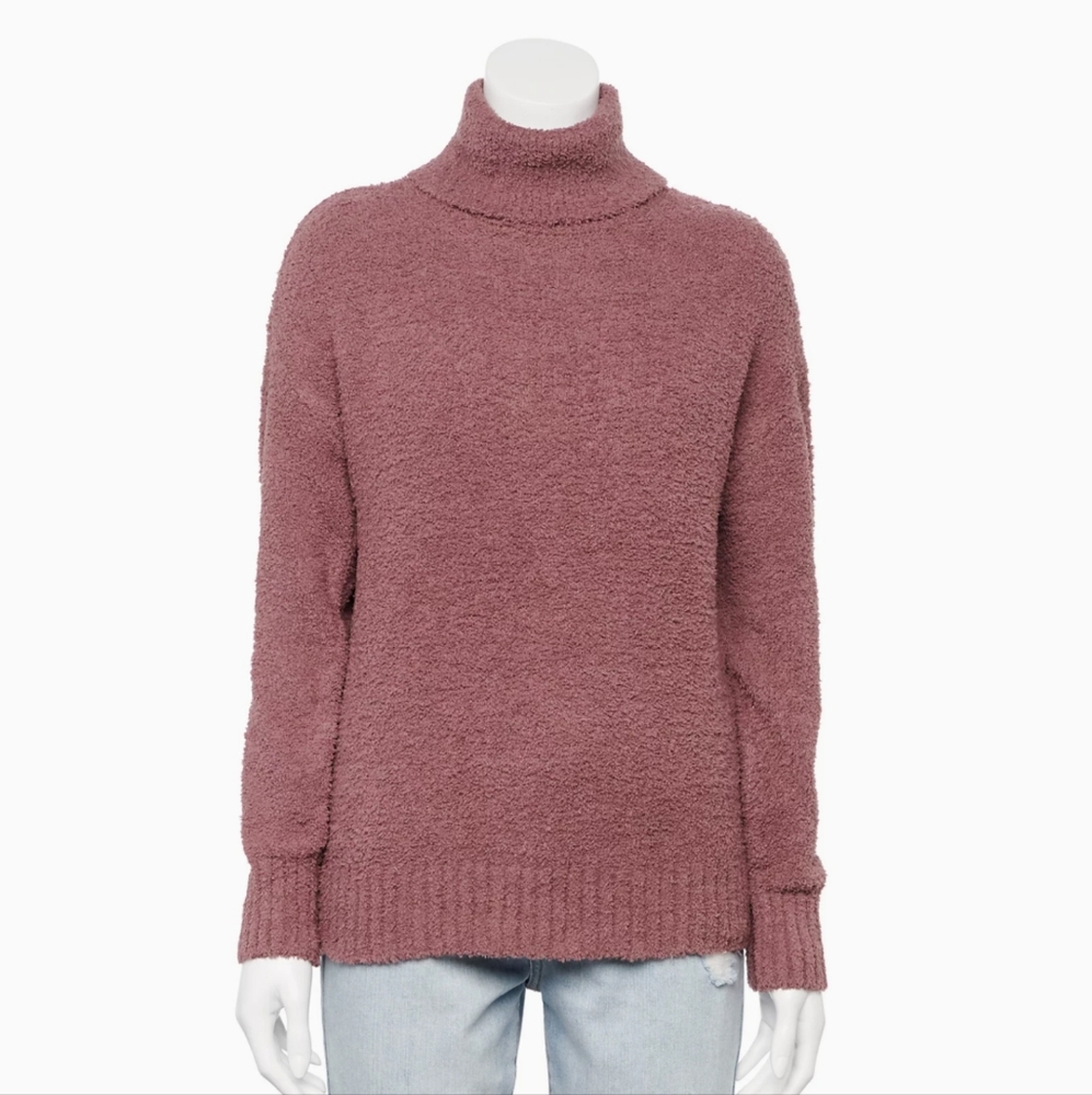 New Medium Juniors' Mauve Rose Pink Republic Teddy Turtleneck Sweater